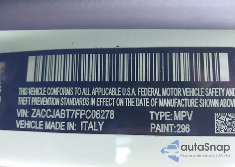 2015 Jeep Renegade Latitude from USA, damaged, VIN ZACCJABT7FPC06278